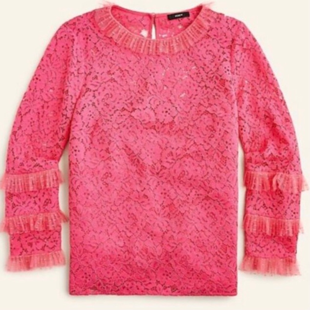 J Crew NWT 🎁 STUNNING detailed bright pink lace top XS
